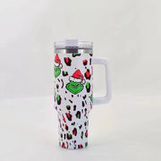 Bottiglia da Viaggio con Stampato di Leopardo Bianco - Il Grinch - 1200ML - Biberon per Auto - In Acciaio Inossidabile - Prestazioni di Isolamento 6-12 ore