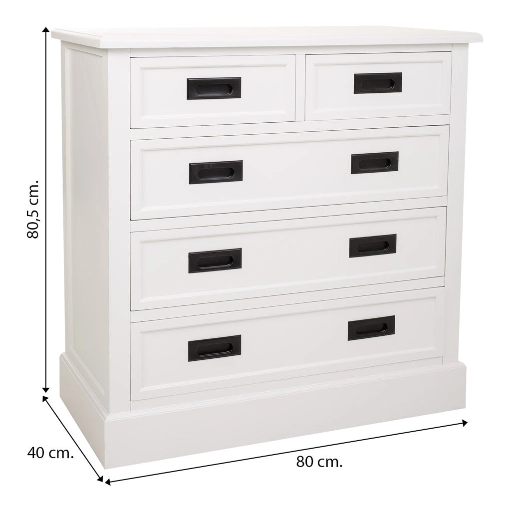 Cassettiera in legno bianco 80x40x80,5h