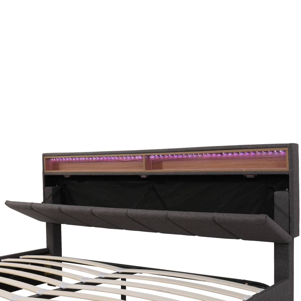 Letti contenitori 160x200 cm; LED; contenitore sottoLetti contenitori; acciaio; grigio scuro (Senza materasso)