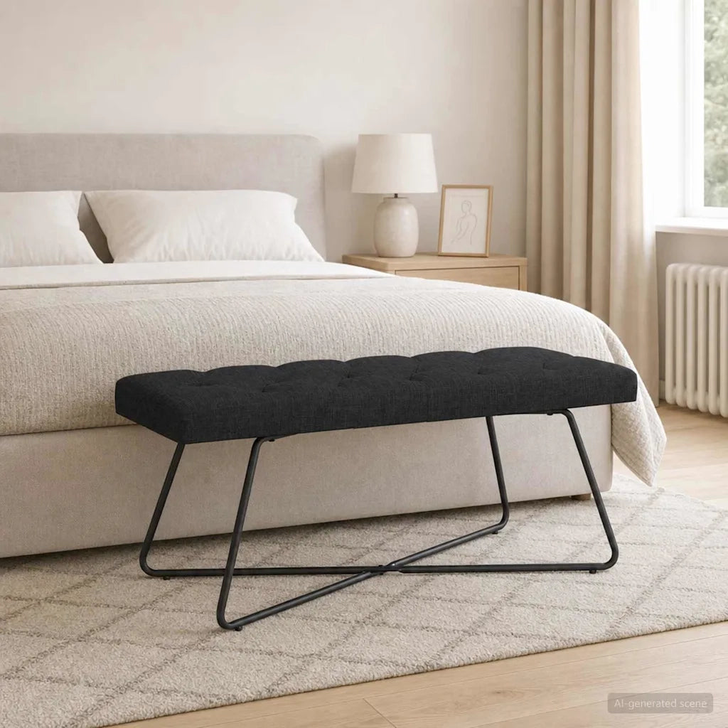 Panchina con bottoni imbottiti Nero 110 x 40 x 46 cm Tessuto 42038373