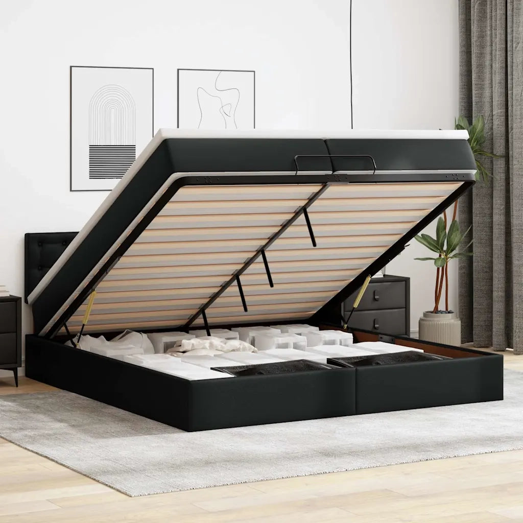 Struttura Letto Pouf con Materassi Nero 200x200 cm Similpelle 3311323