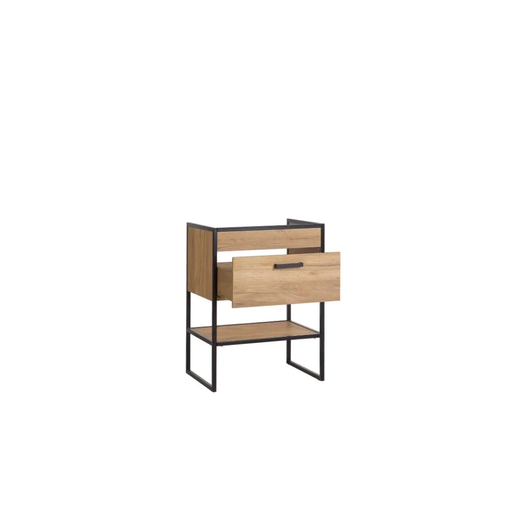 Mobile sottolavabo ONIL – 1 porta – Rovere chiaro e nero – Stile industriale – L60 cm