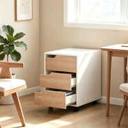 Cassettiera da ufficio mobile a 3 cassetti 40x50x57;5 cm in MDF bianco e rovere