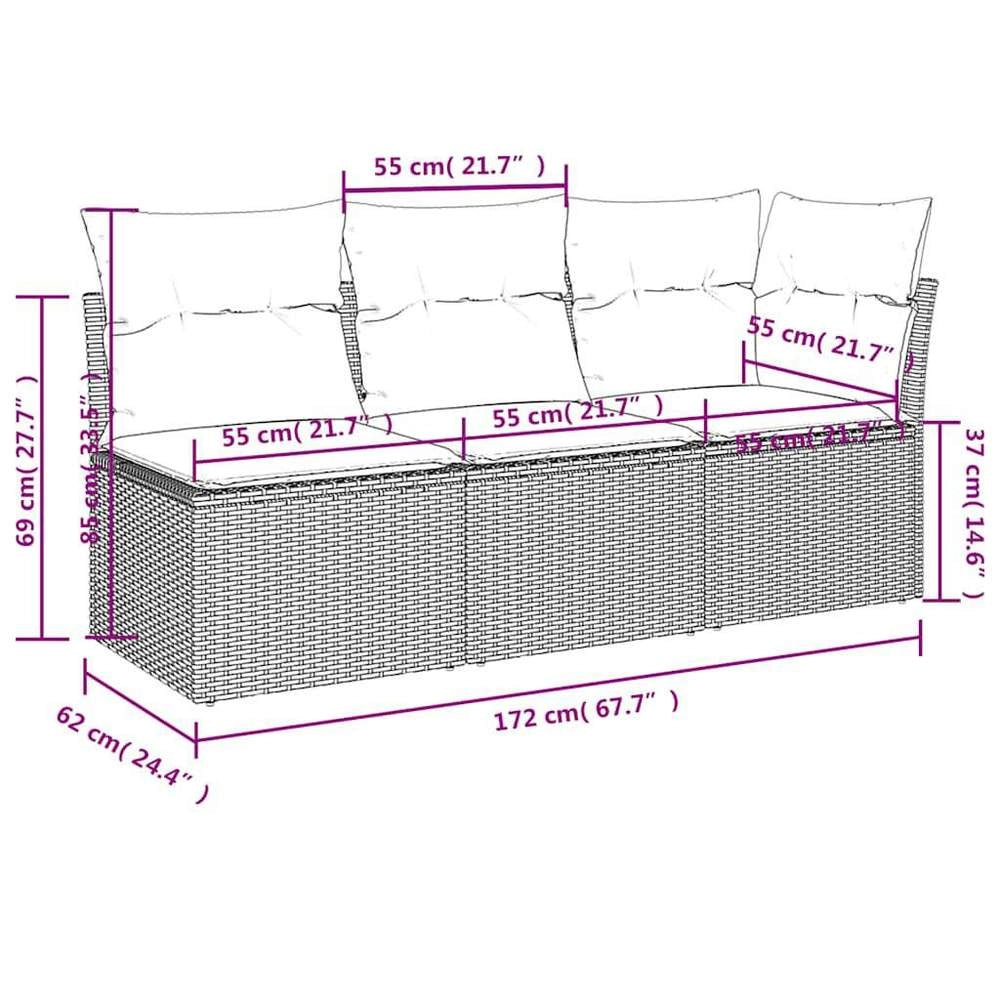 Garden Sofa With Cushions 3-seater Grey Poly Rattan