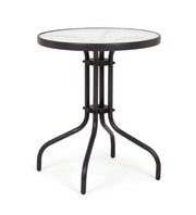 Tavolo da Esterno in Acciaio Nero Ø60 cm – Piano in Vetro Temperato