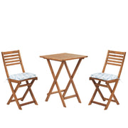 Set da bistrot 3 pezzi in legno massello di acacia chiaro cuscini pieghevoli a doghe design scandinavo moderno