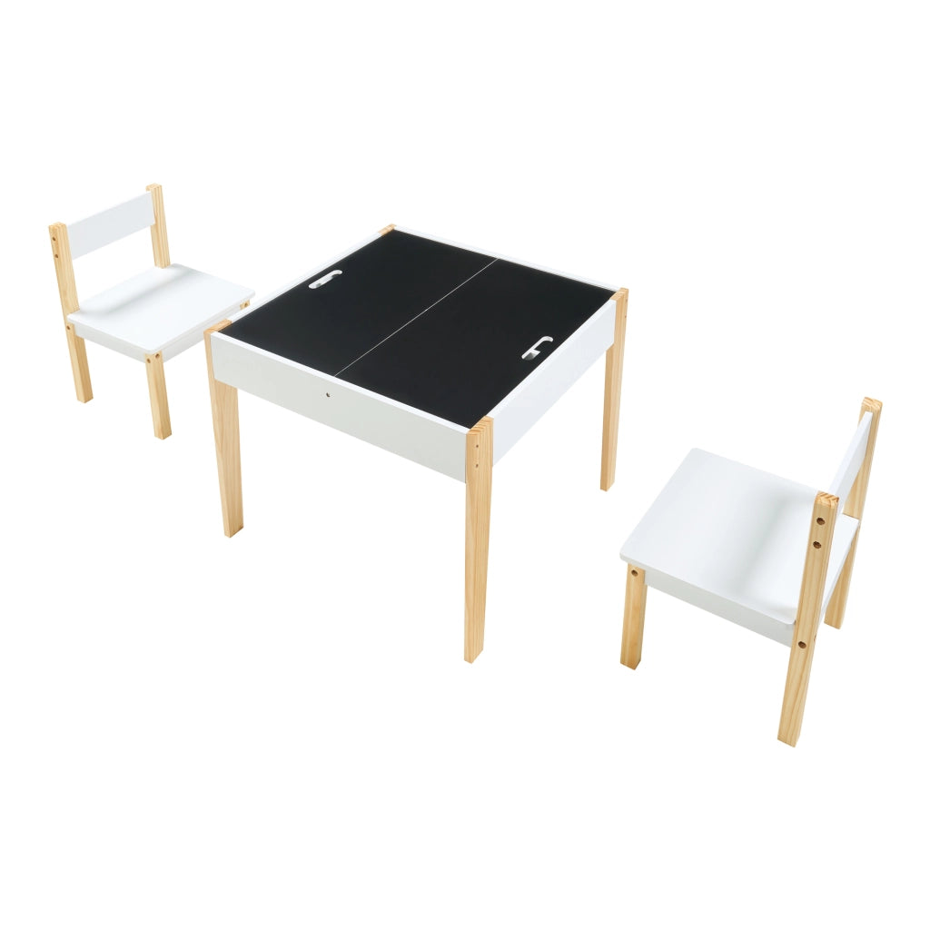 Set Mobili Smedjebacken per Cameretta Tavolo con Lavagne Rimovibili e 2 Sedie - Bianco / Naturale [en.casa]
