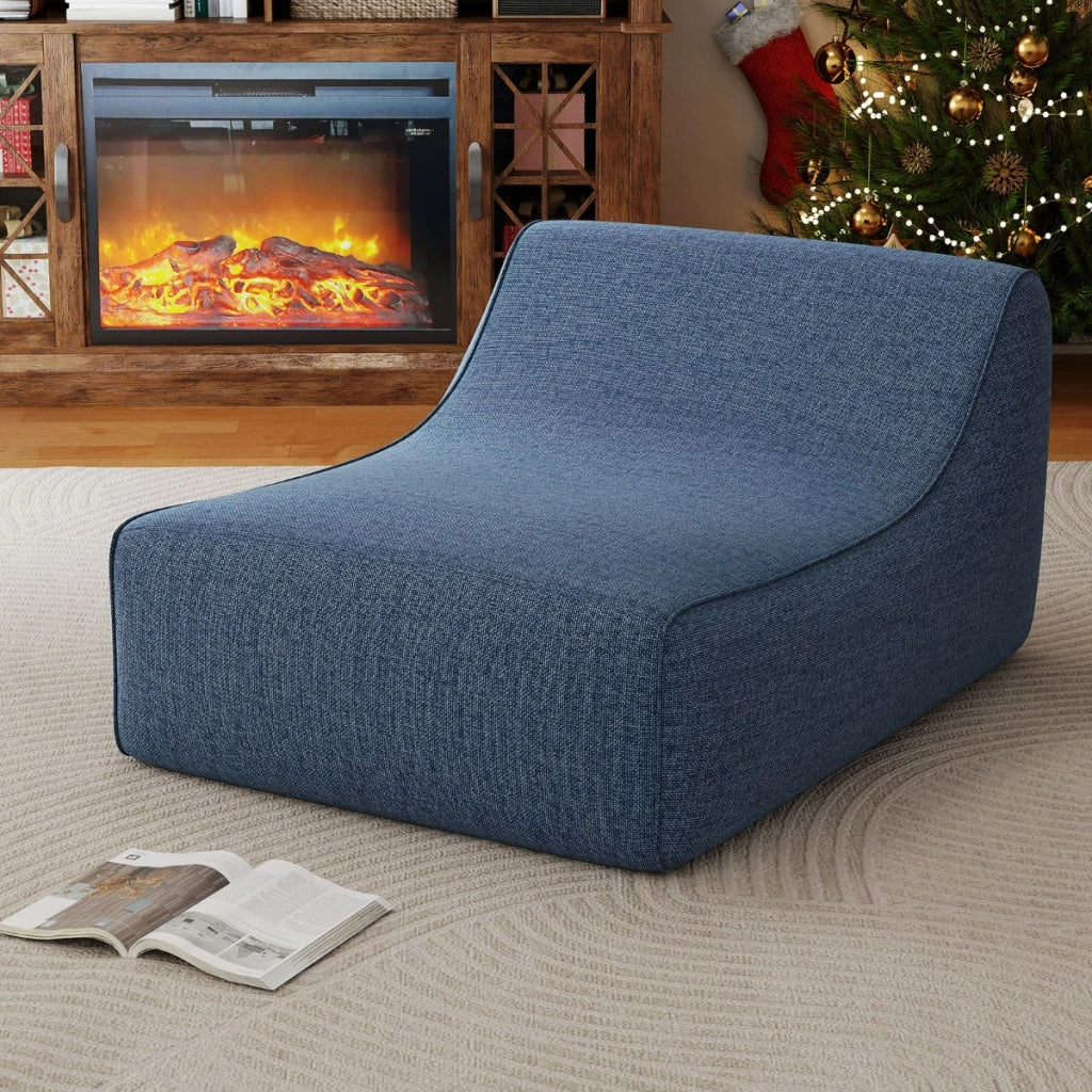 Divano pigro ergonomico con copertura rimovibile e base antiscivolo, Poltrona lounge gonfiabile a forma di L per soggiorno Blu