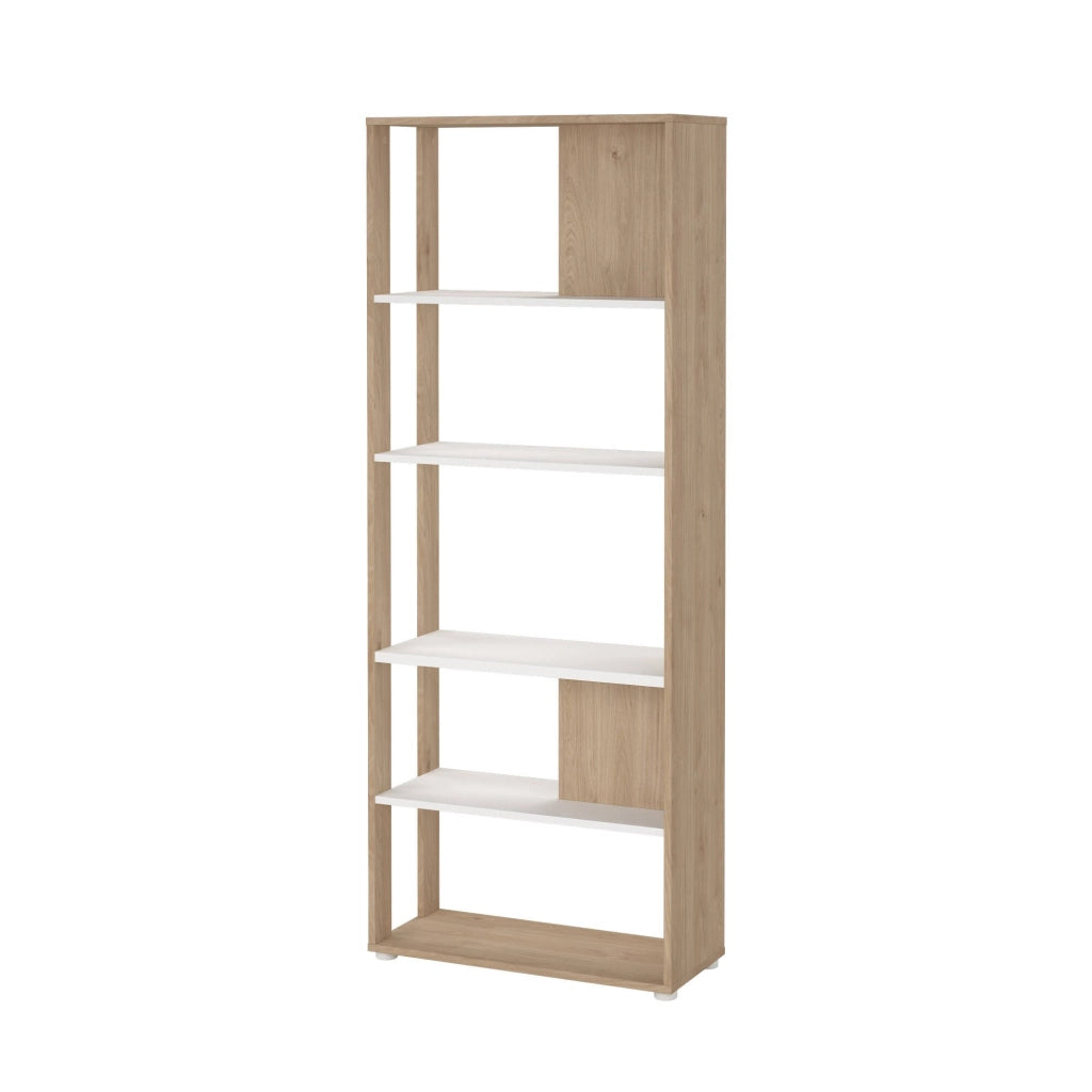 Libreria MuGuiying, Scaffale da ufficio, Mobile portalibri, Biblioteca, 80x34 h205 cm, Rovere e Bianco