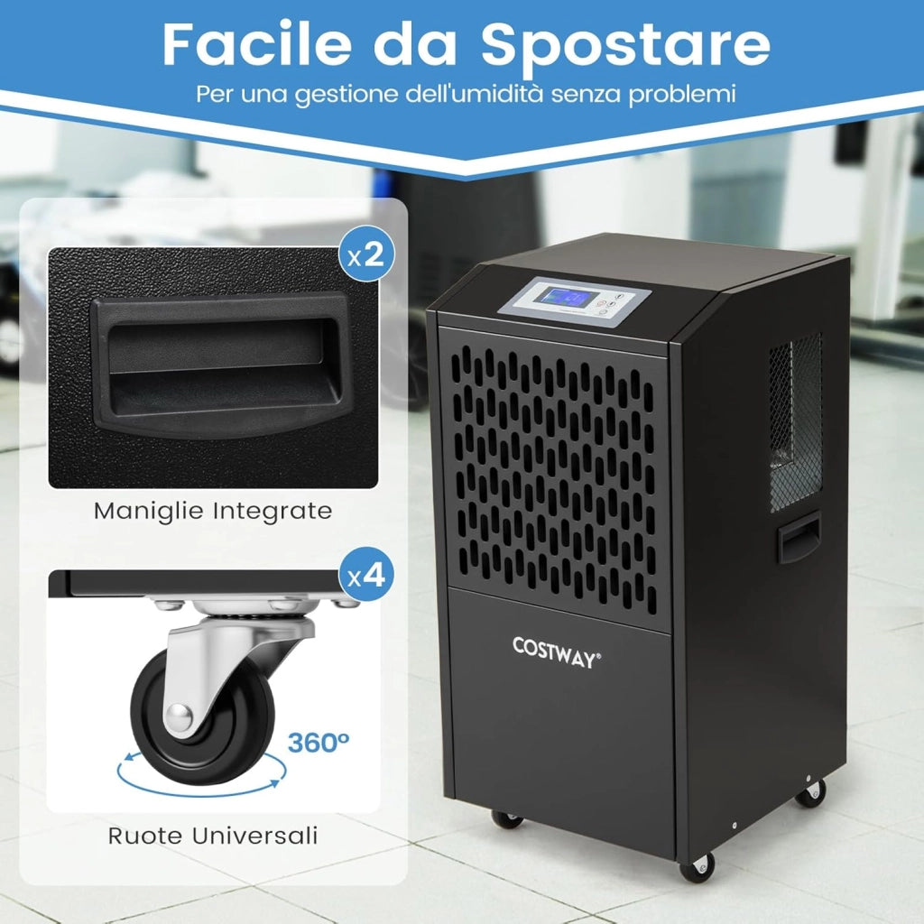 118L Deumidificatore Commerciale con Tubo di Scarico, Deumidificatore Industriale con Timer 24H e 4 Ruote, per Scantinati Magazzini e Grandi Spazi Fino a 790㎡ (Nero)
