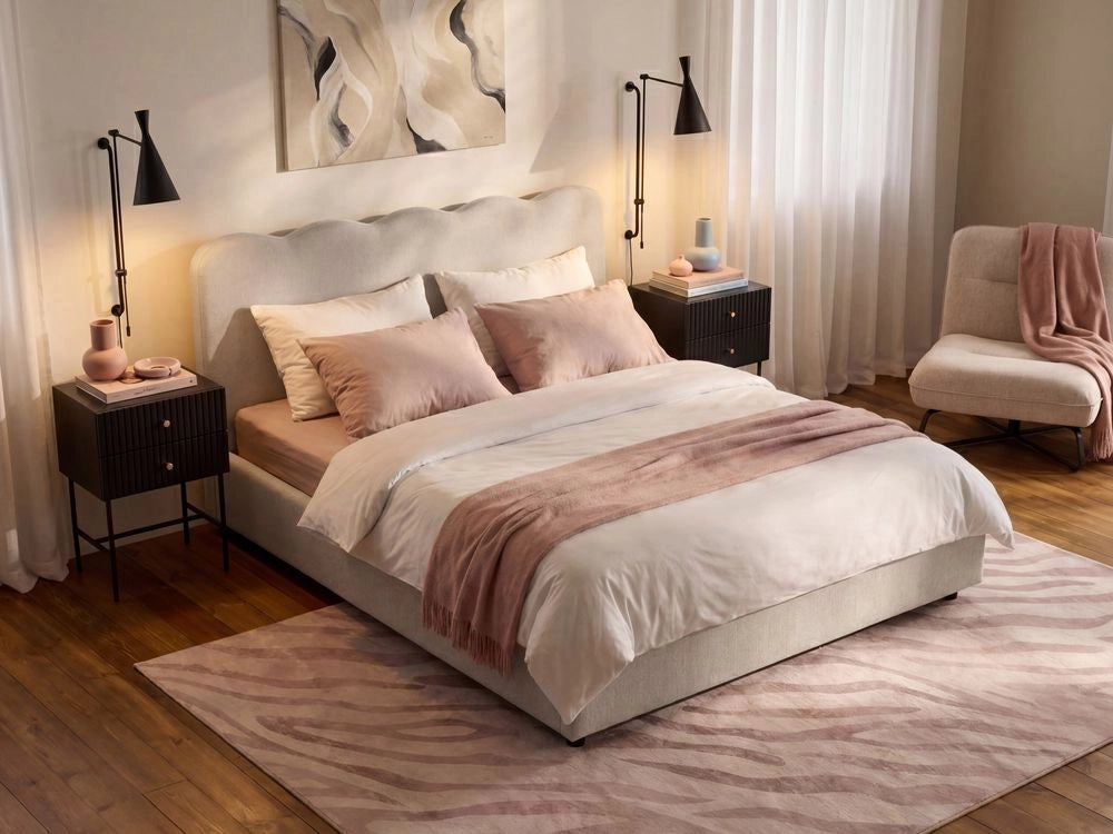 Letto in tessuto beige chiaro 160 x 200 cm contenitore elevabile con testiera e rete a doghe