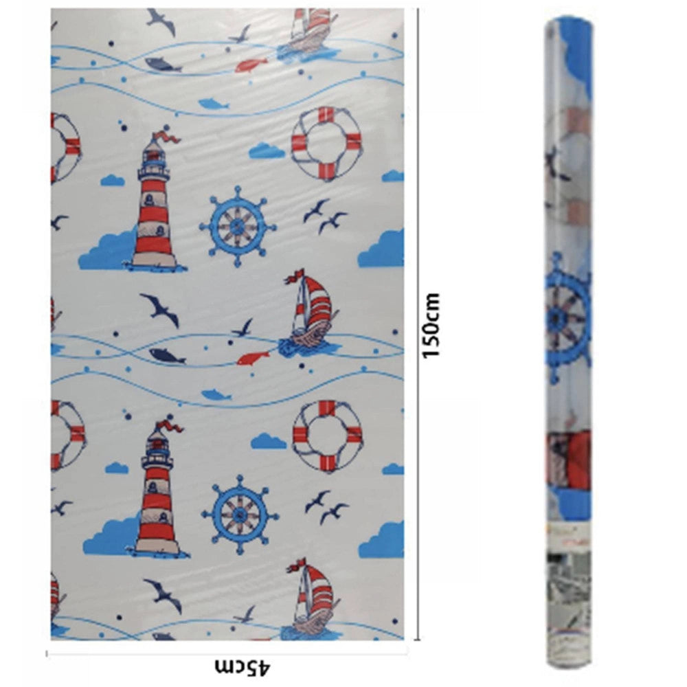 Trade Shop - Rotolo Pellicola Per Finestre Decorativa 3d Fantasia Mare 45cmx2m Adesiva Vetro -