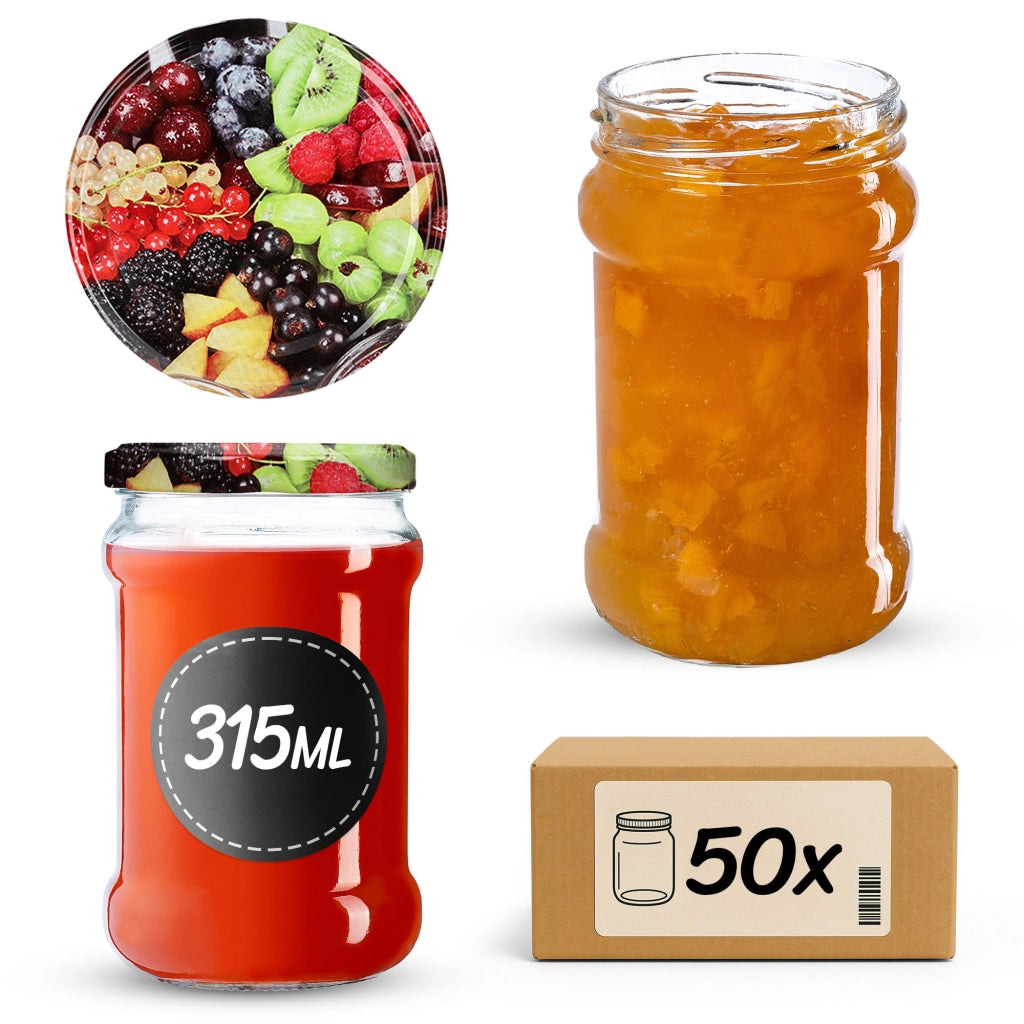 Barattoli per conserve KADAX Seno 315 ml 50 pezzi 66 mm + coperchi "Frutta"