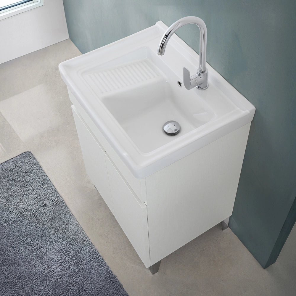 Mobile lavatoio 60x46,8 cm bianco frassinato con vasca in ceramica bianca