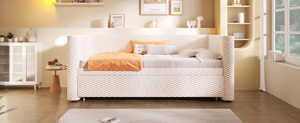 DESMIU Letto divano 90 × 200 cm 2 posti con LED multicolore, 180 × 200 cm, senza materasso, in velluto beige