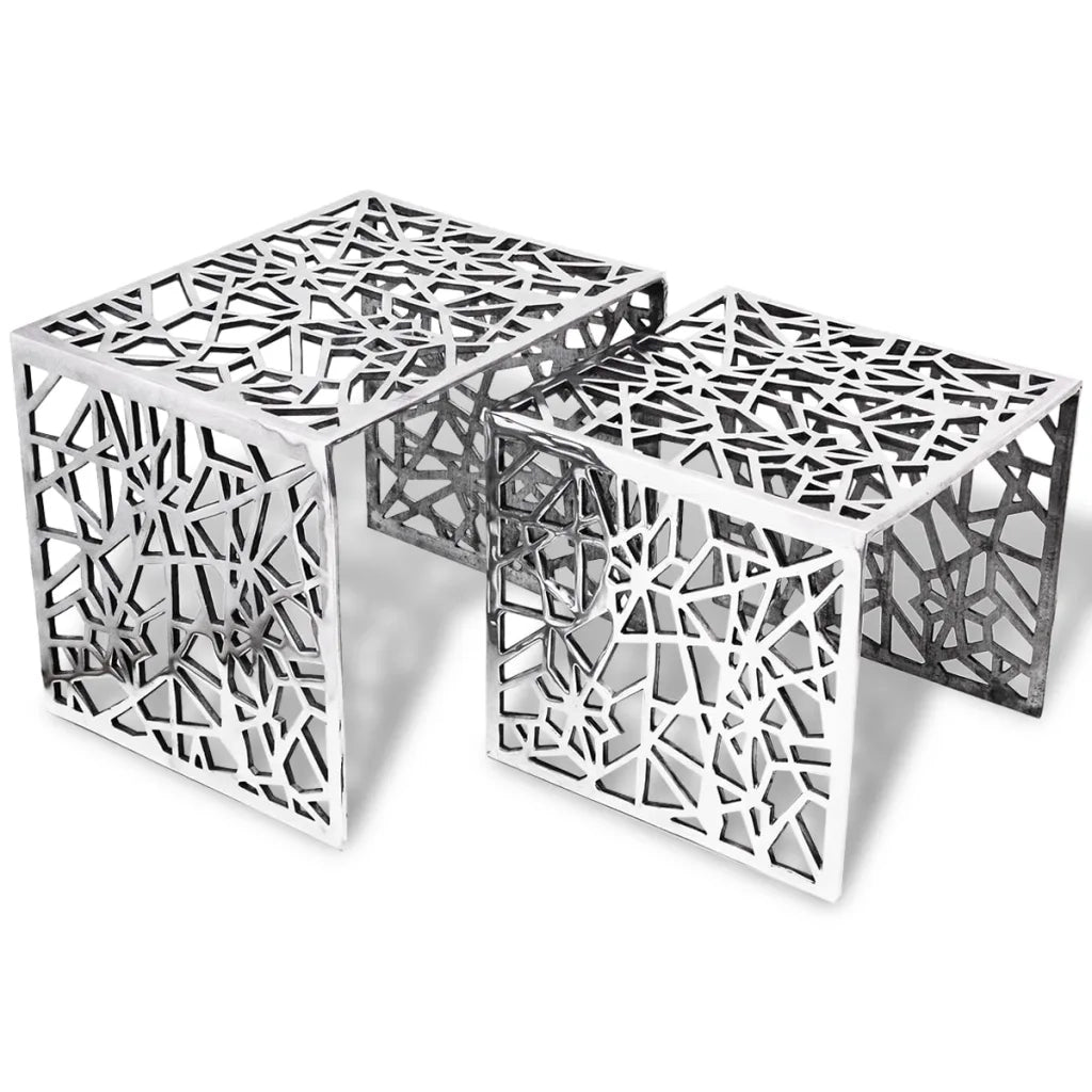 Set 2 Tavolini Quadrati Alluminio Argento cod mxl 15115