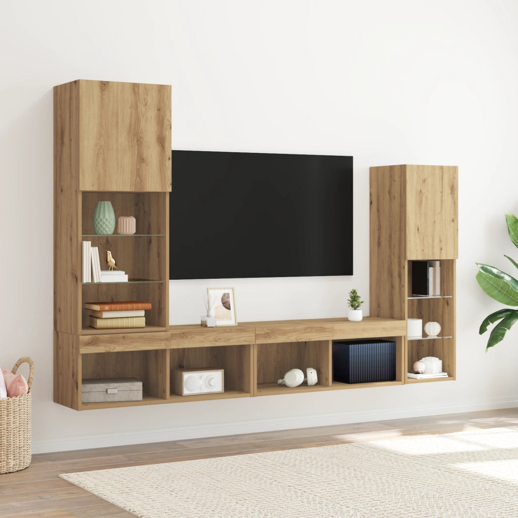 Mobile TV  con luci LED Rovere Artigianale 40.5x30x102 cm