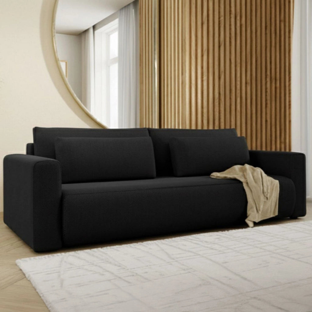 Erbezzo, Divano Letto 2 Posti Contenitore, 240x105 cm Nero