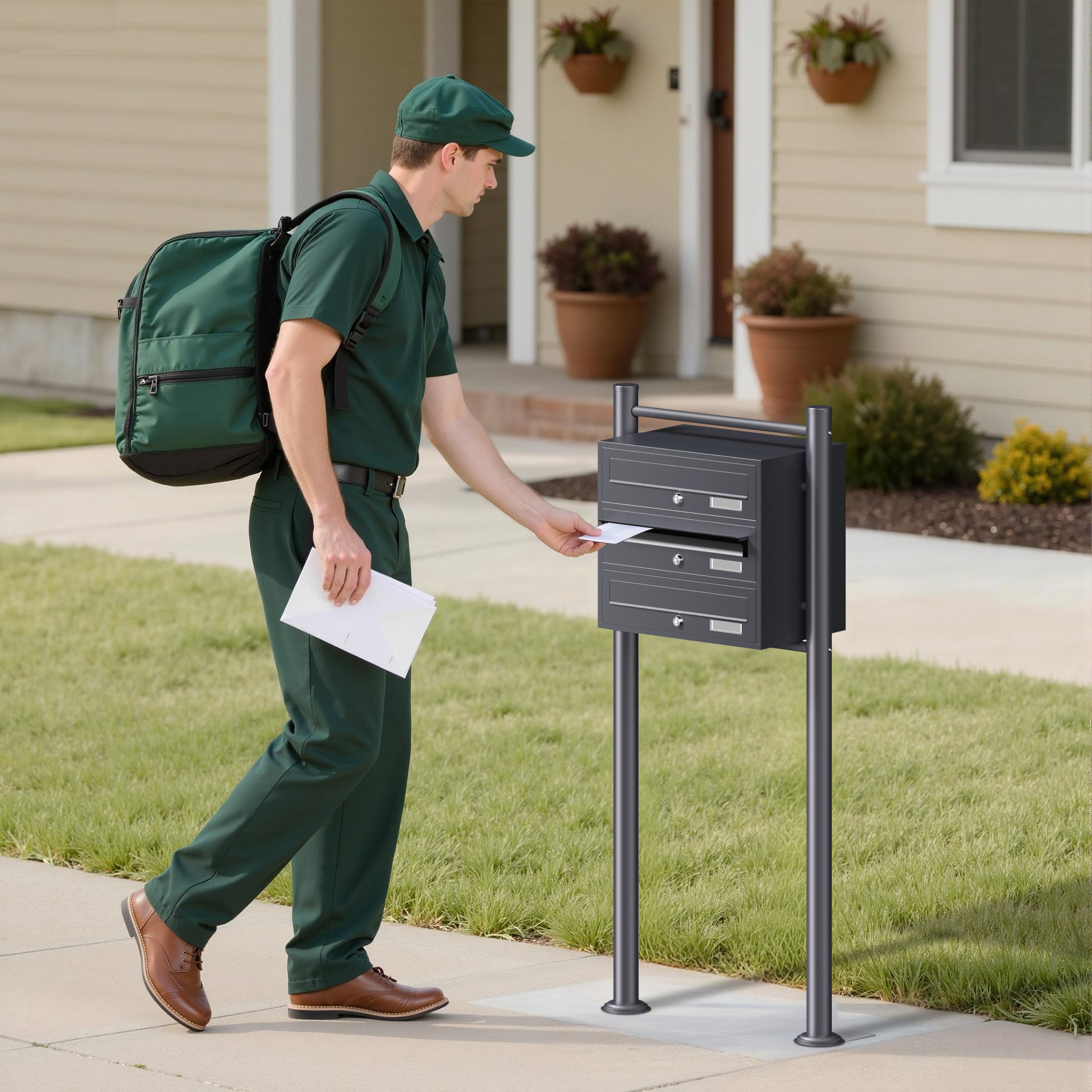 Cassetta postale condominiale autoportante 3 posti, 1 modulo, antracite 556 x 270 x 1200 mm