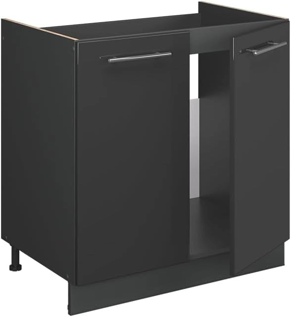 Mobile lavello cucina Fame-Line, Antracite lucido, 80 cm senza piano di lavoro, per la combinazione con altri moduli della serie Fame-Line