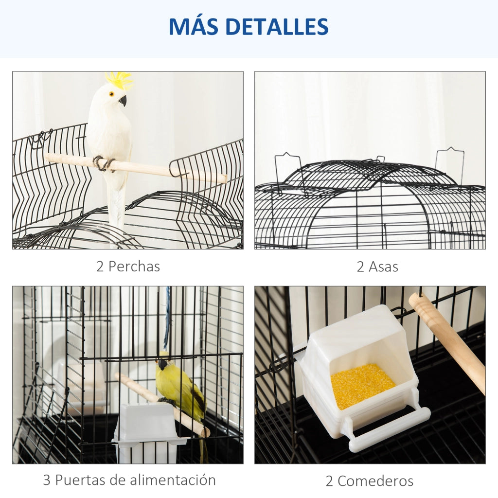 Gabbia per Uccelli con 4 Ruote e Tetto Apribile ¨C Minimal ¨C 46x36x130 cm Nero