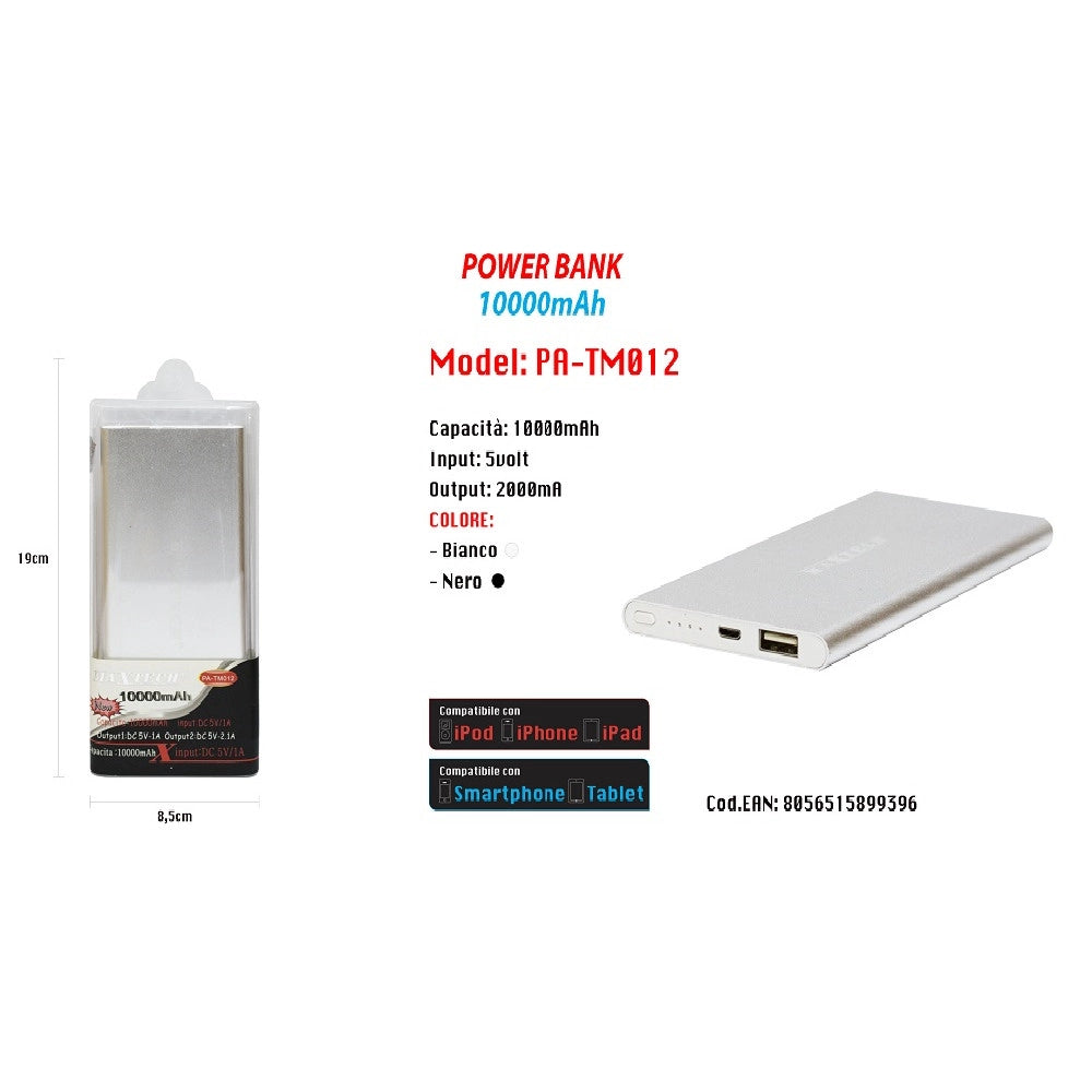 Trade Shop - Power Bank Portatile Per Smartphone Cellulari 10000mah Carica Batteria Emergenza -