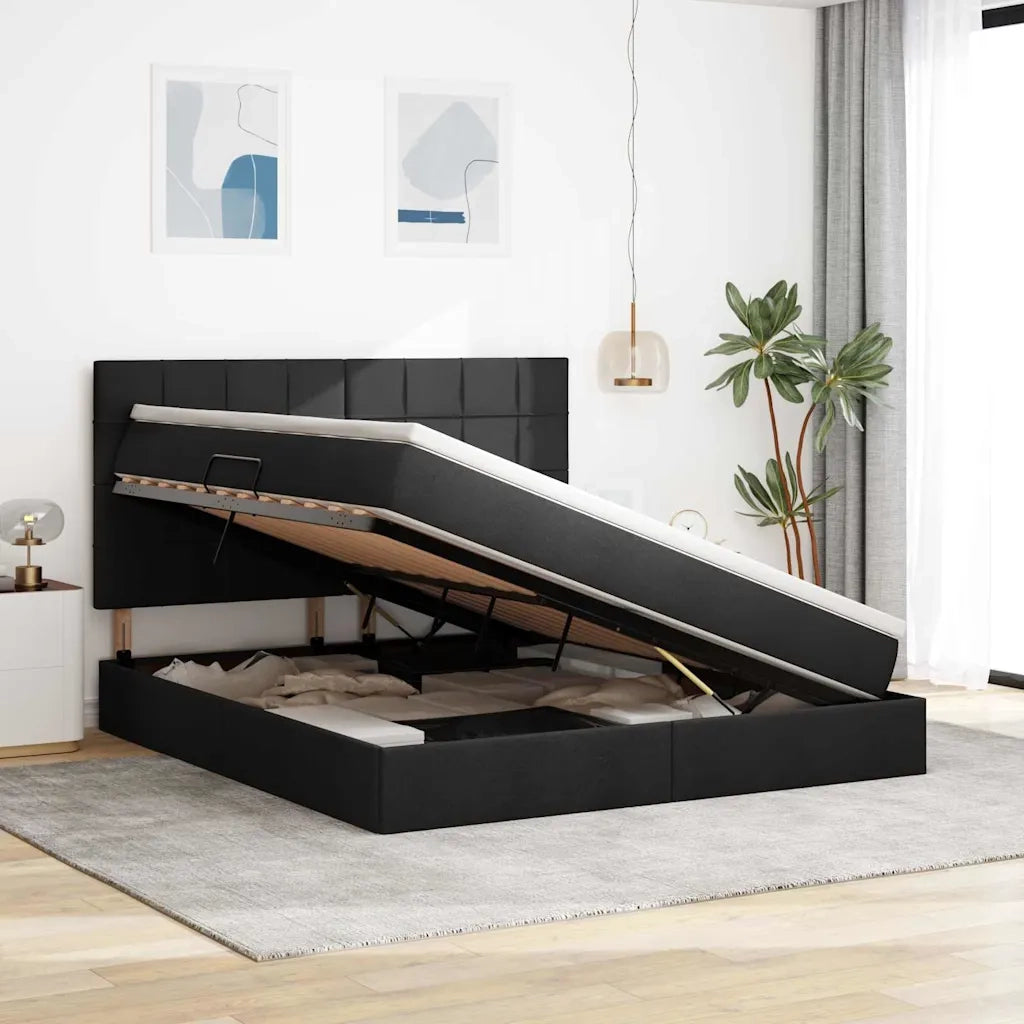 Letto con contenitore e LED Nero 180 x 200 cm Poliestere