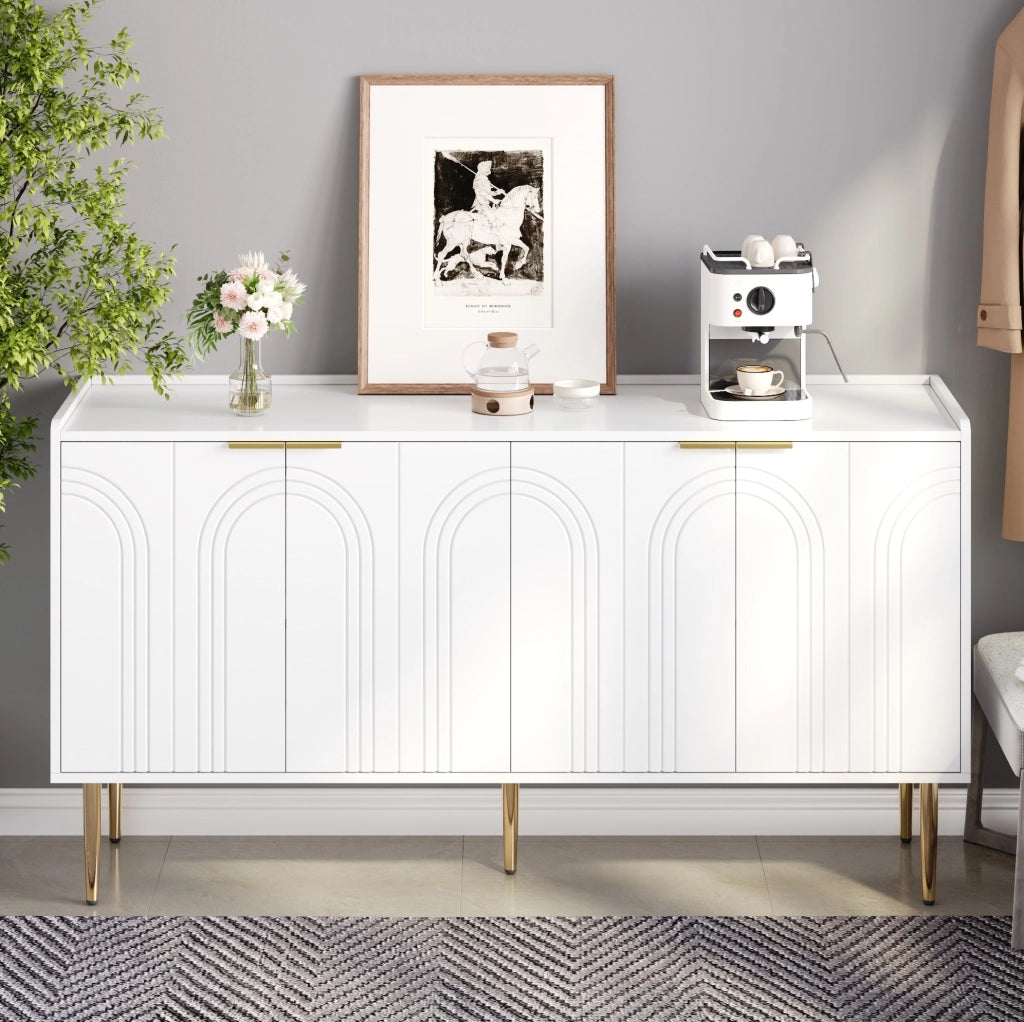 Sideboard 140x38x75 cm con 4 ante e ripiani regolabili in MDF bianco