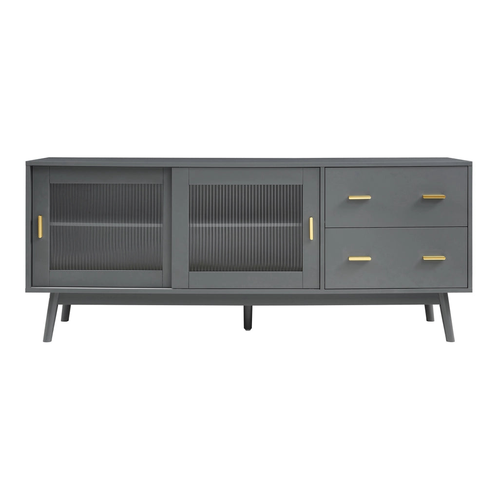 Mobile Porta TV Susa con Cassetti e Ante Scorrevoli in Vetro Scanalato 160x40x65 cm Grigio [en.casa]