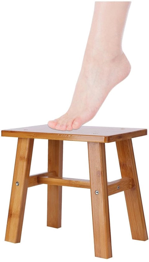 Banca in legno per bagno, banca da doccia in bambù resistente e portante, banco per piedi per esterno per soggiorno, bagno, camera da letto (banca in bambù quadrata compatta)