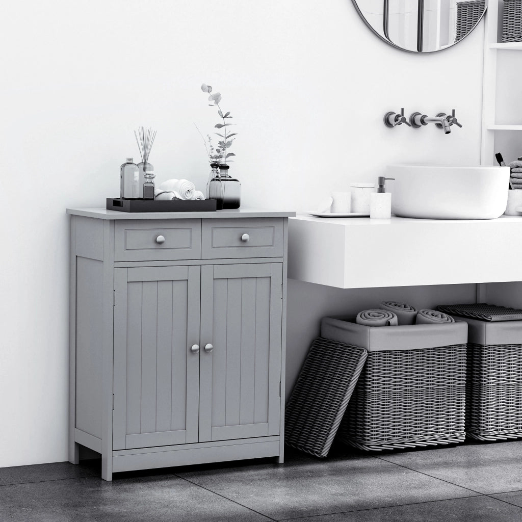 Mobile Bagno con 2 Cassetti Anta e Ripiano Regolabile ¨C Zephmum ¨C Grigio 60x30x75 cm