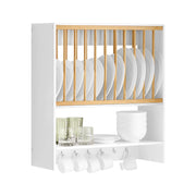 Porta Piatti d'angolo Pensile Cucina Scolapiatti da Muro con 7 Ganci 76x47x12 cm KCR09-W