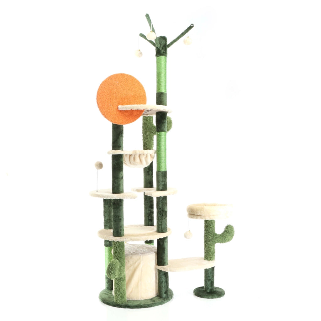Fudajo Albero tiragraffi per gatti verde cactus 172 cm con casetta amaca e palline