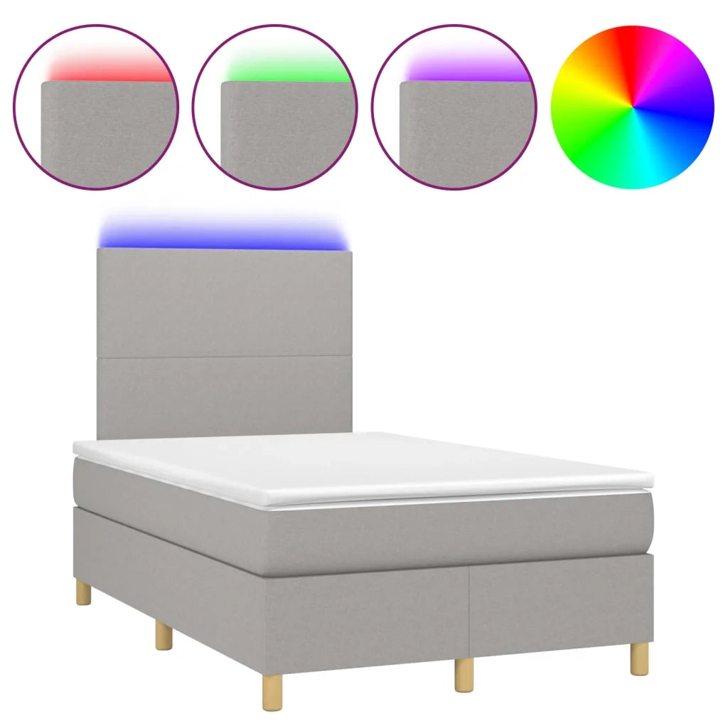 Letto a Molle Materasso e LED Grigio Chiaro 120x200 cm Tessuto 3135261