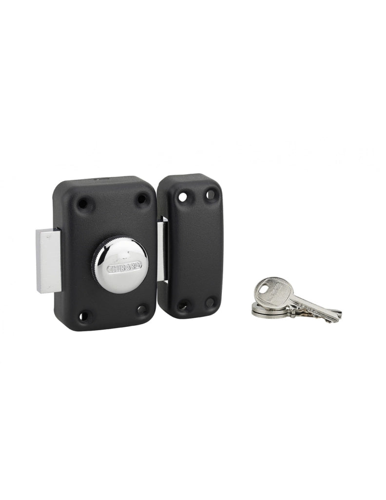 Chiavistello APACHE con pomolo e cilindro 45 mm, nero, 3 chiavi – THIRARD