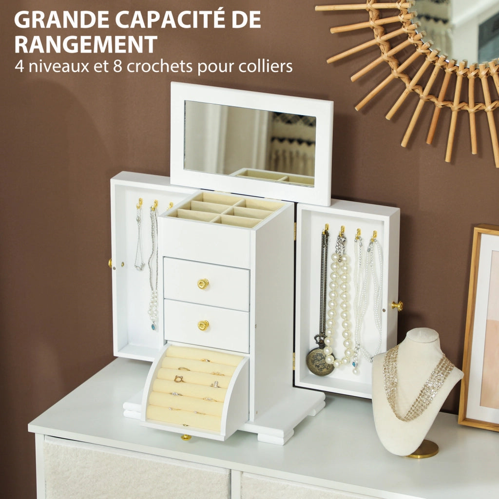 Cassettiera per Gioielli 4 Livelli ¨C Minimal ¨C Legno Bianco 26.5x16x33.5 cm