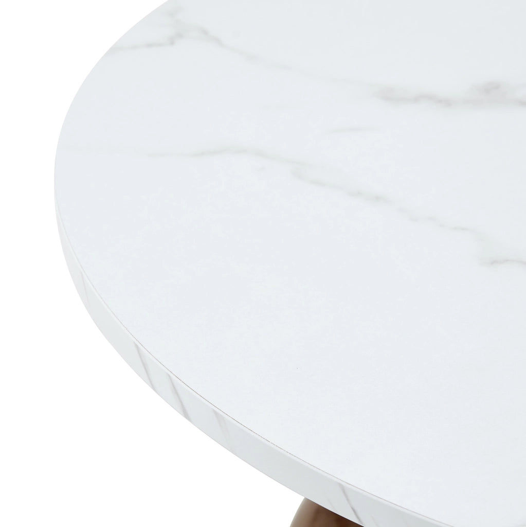 Set di 2 tavolini da caffè rotondi effetto marmo; metallo bianco e noce