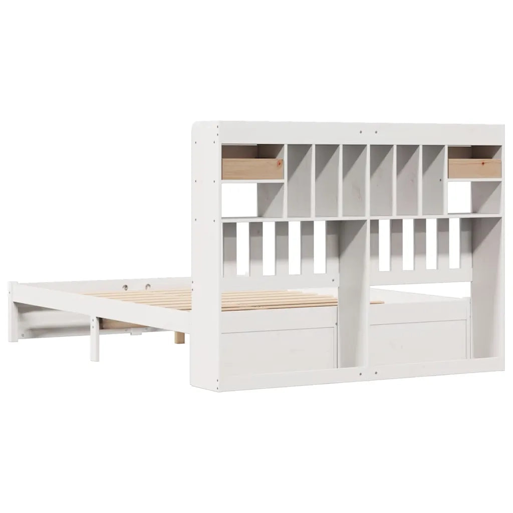 Letto Libreria senza Materasso-Struttura Letto con contenitore Bianco 140x190 cm Legno di Pino 686444