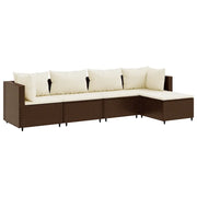 Set Divani da Giardino 5 pz | Set Salotto da Giardino con Cuscini Marrone in Polyrattan
