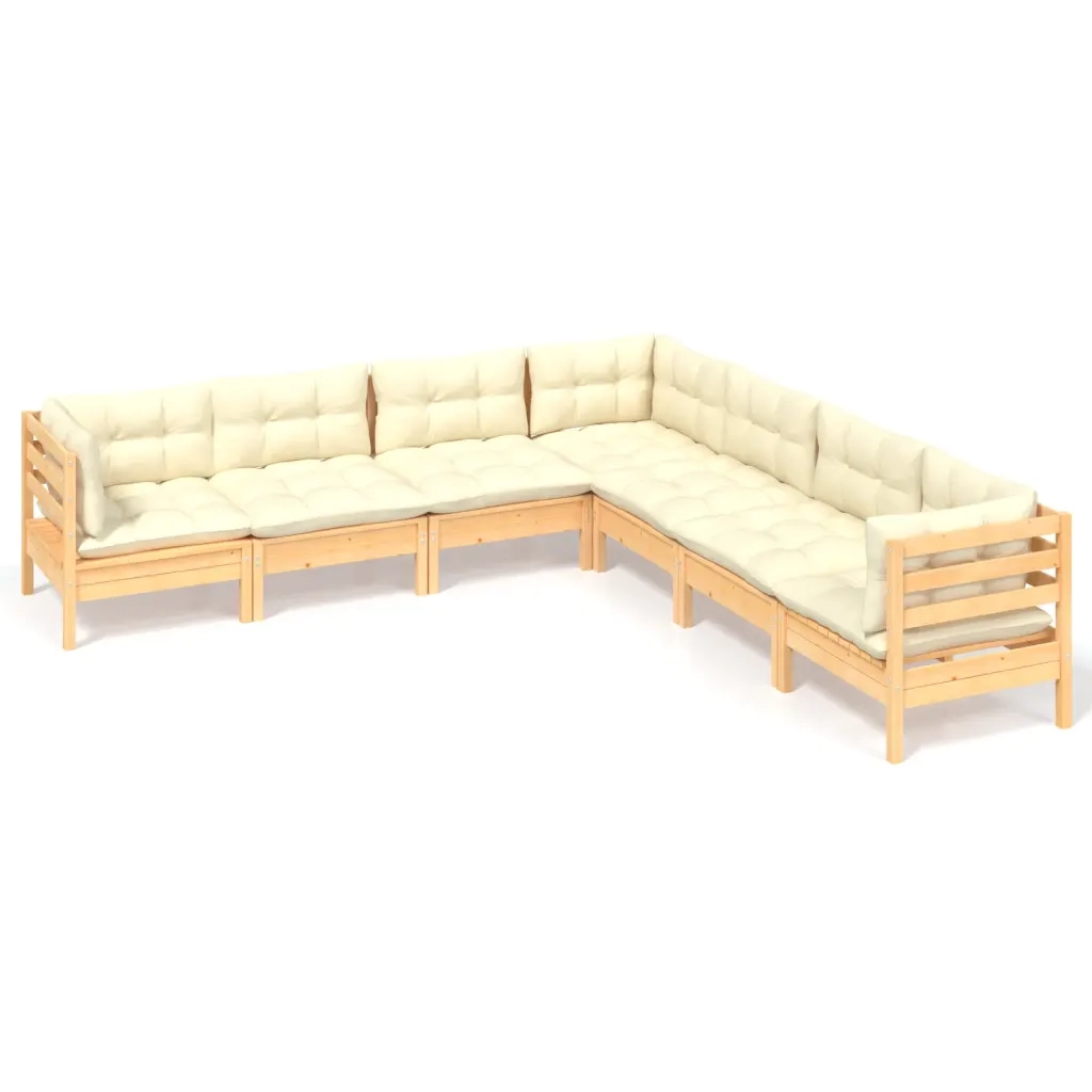 Set Divani da Giardino 7 pz con Cuscini Crema Massello di Pino 3096791