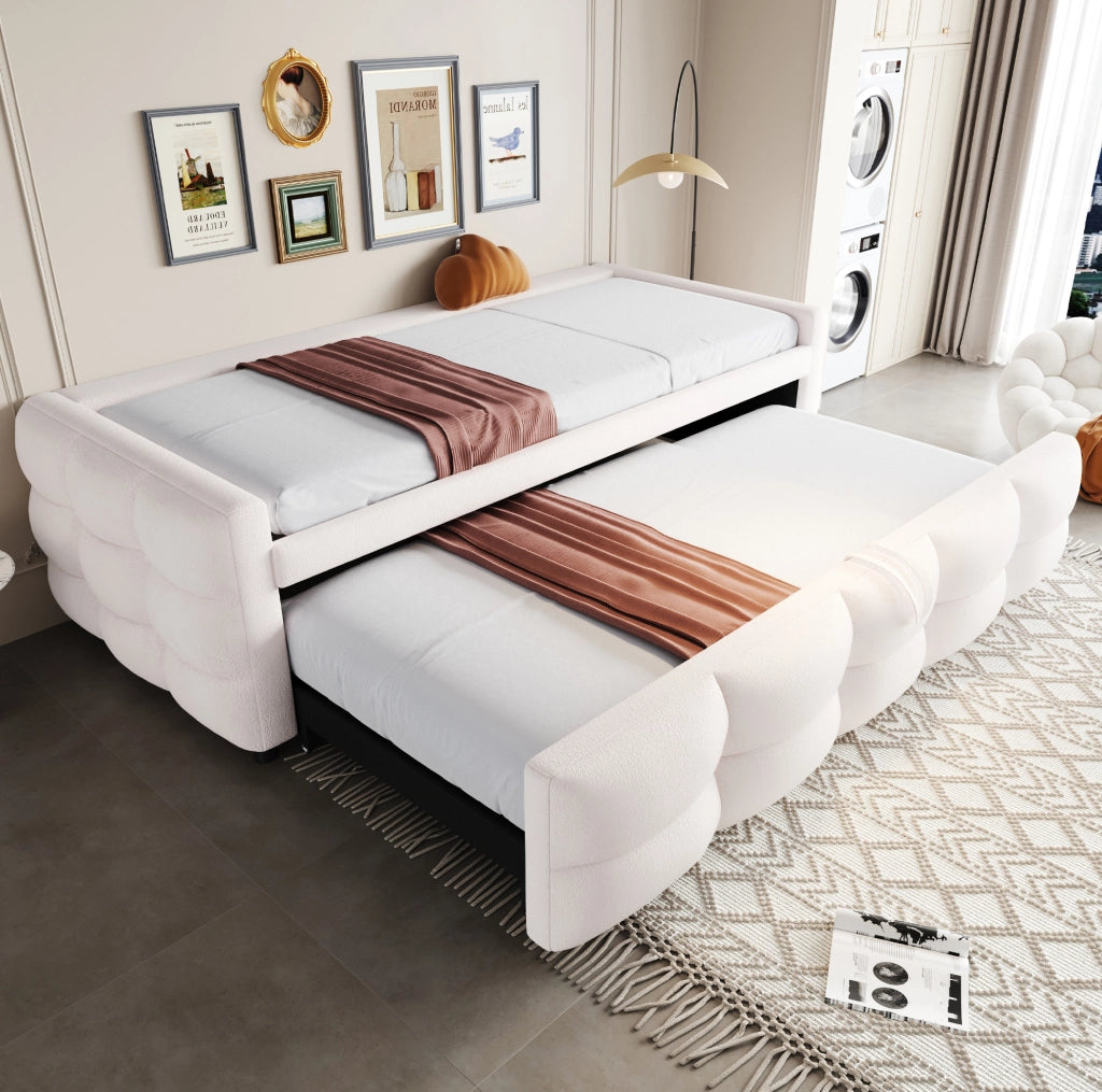 Letto imbottito 90/180x190 cm salvaspazio in teddy beige