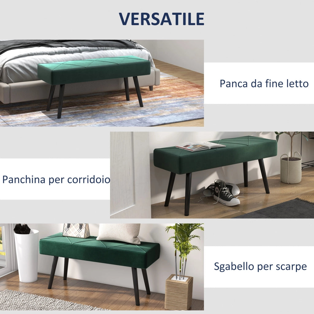 Divano imbottito in tessuto effetto velluto e acciaio ¨C Zephmum ¨C Verde e nero, 100x36x45 cm