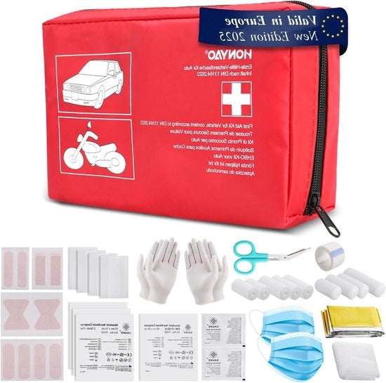 Set di Primo Soccorso Rispetta la Norma DIN 13164 più Recentemente Aggiornata per Viaggi in Auto Camion Caravan Viaggiare in Famiglia Campeggio