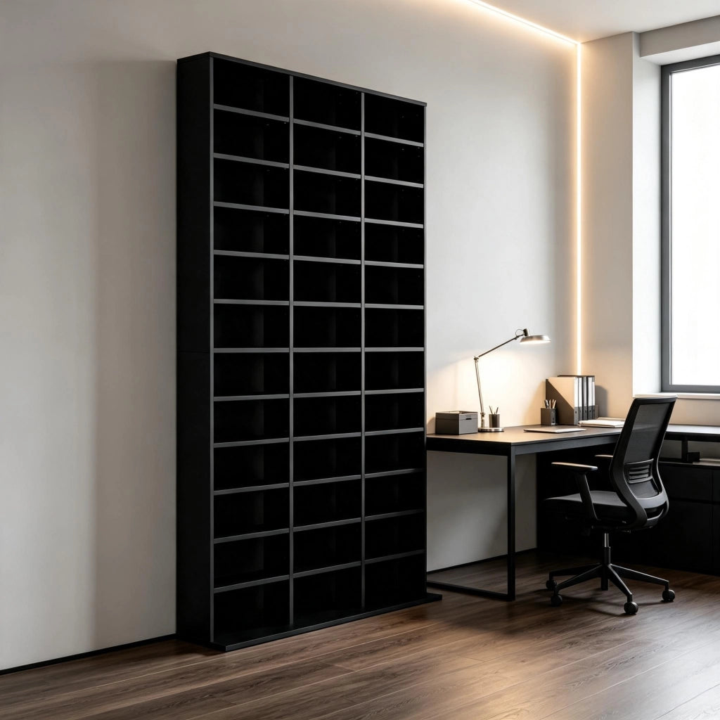 Mobile porta CD 102x23.5x195 cm con ripiani regolabili in MDF nero