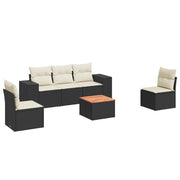 Set Divano da Giardino 6 pz | Set Salotto da Giardino con Cuscini Nero in Polyrattan