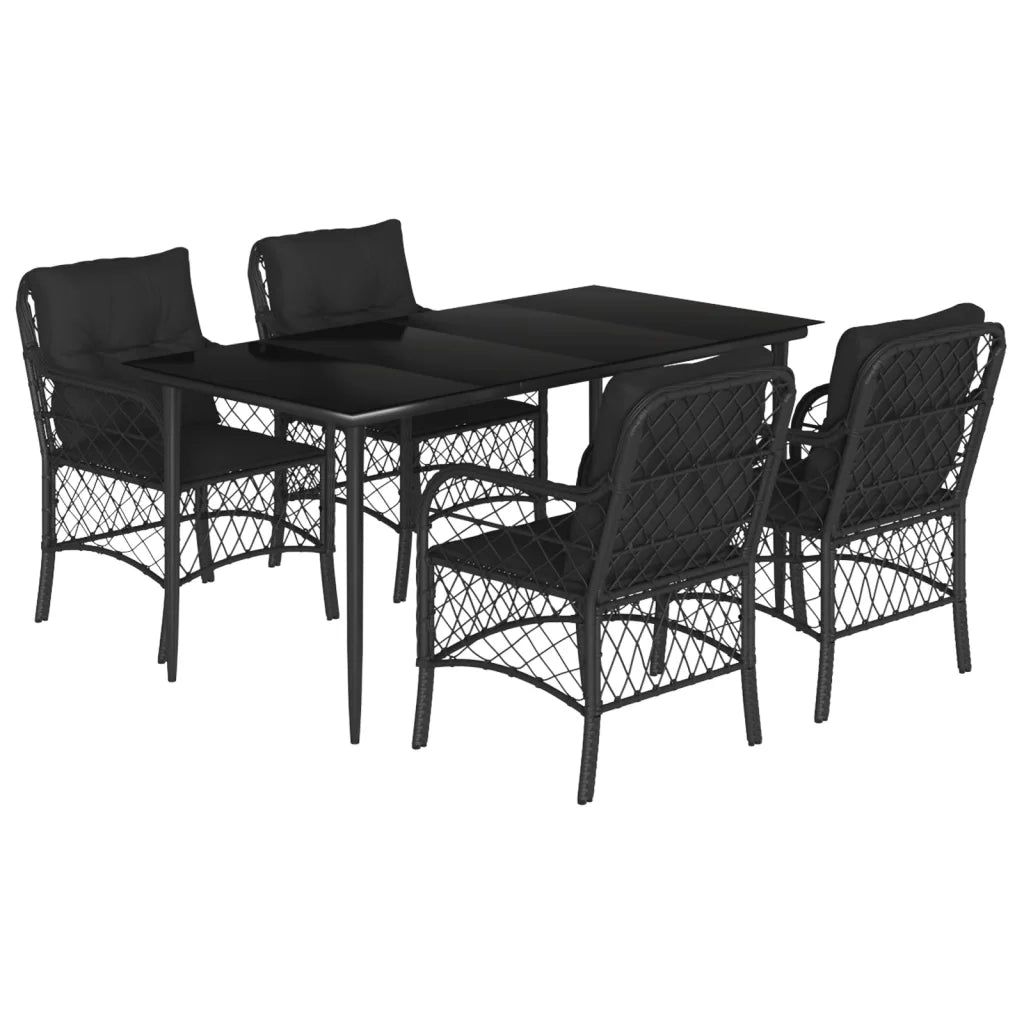 Set da Pranzo da Giardino 5 pz Nero con Cuscini in Polyrattan 3212099