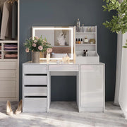 Tavolo da toeletta Sherry, Bianco/bianco lucido, 128.2 cm 4 parti