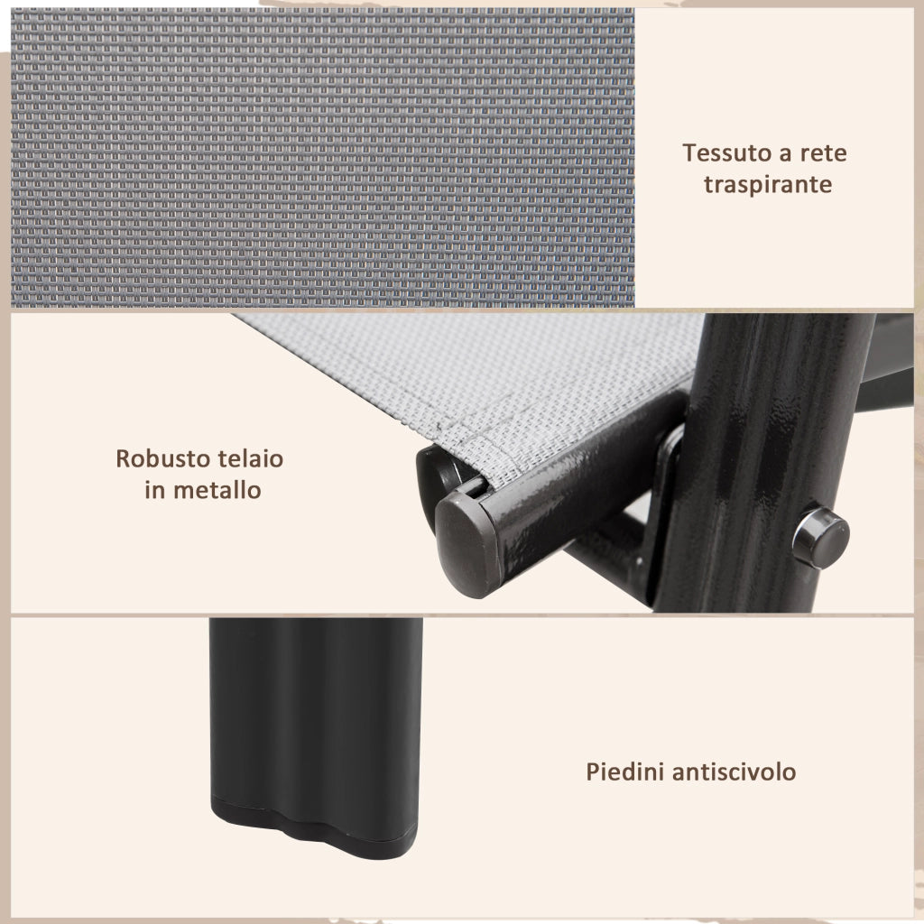Set 4 Sedie da Giardino Impilabili con Braccioli ¨C Zephmum ¨C Grigio, Metallo, Tessato
