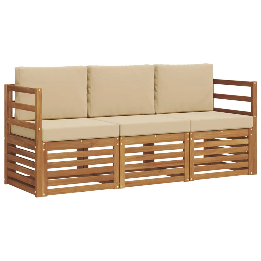Set divani 3 pcs Naturale e Beige Legno di Acacia Massello 3374273