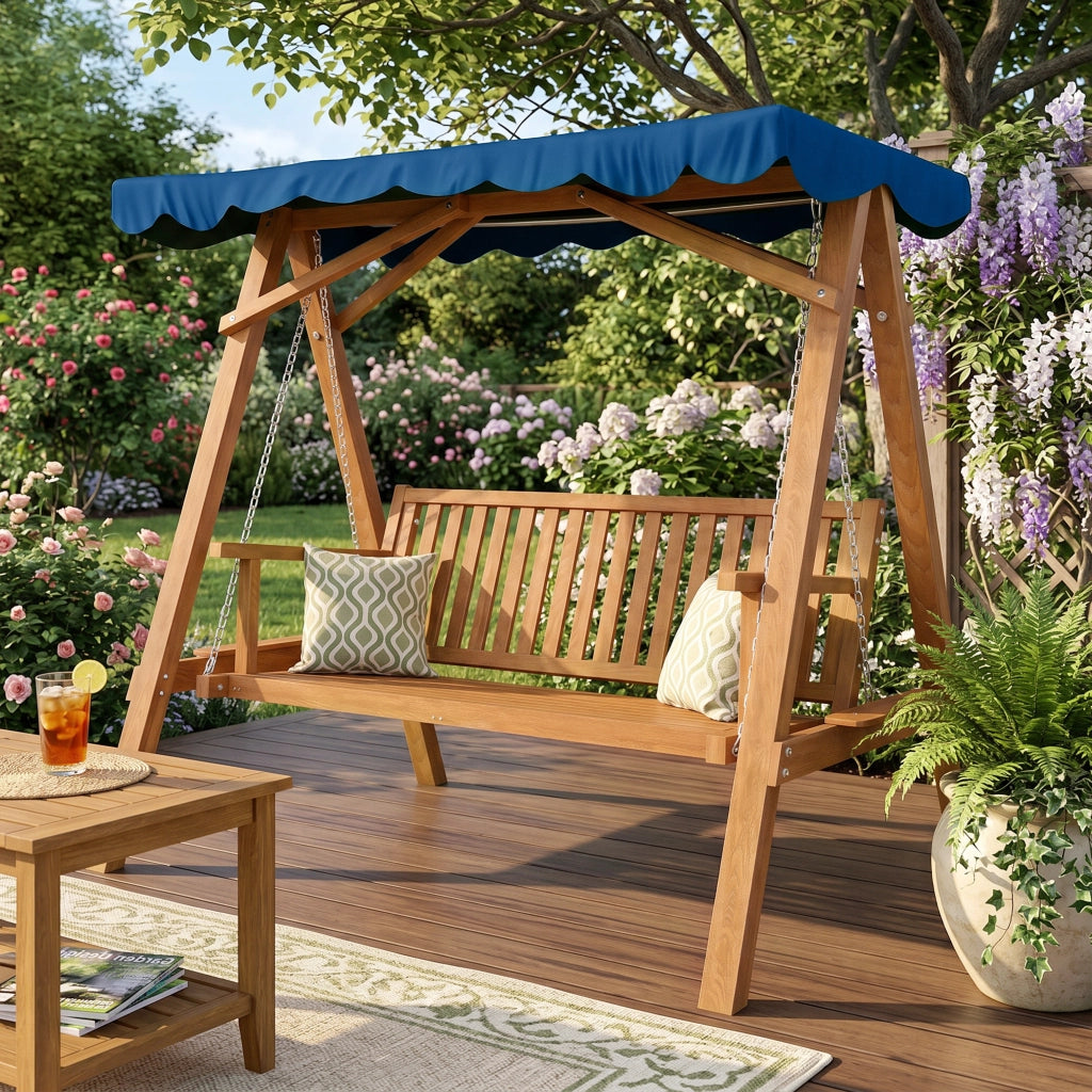 Dondolo da Giardino 3 Posti in Legno con Baldacchino ¨C zephmum ¨C 210x130x185cm
